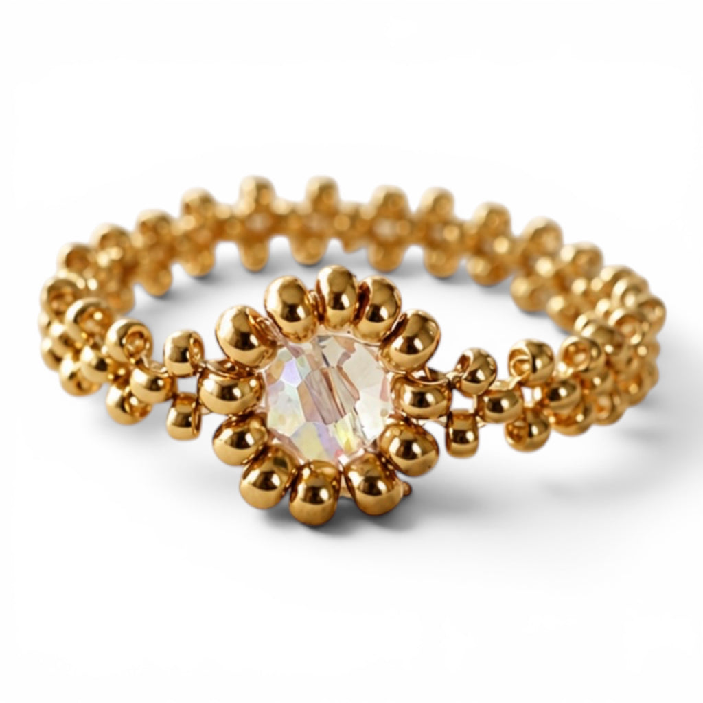 Aurora - Handpärlad ring med Swarowski och seedbeads