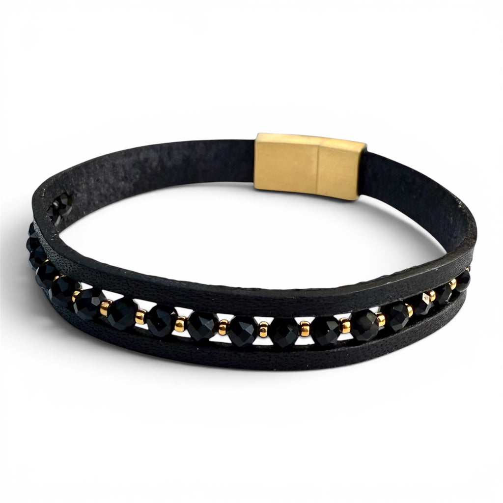 Noir – armband i naturläder och onyx